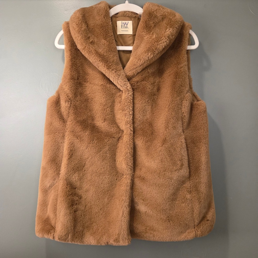 Elie Tahari Women's Faux Fur Teddy Vest Brown Size S
